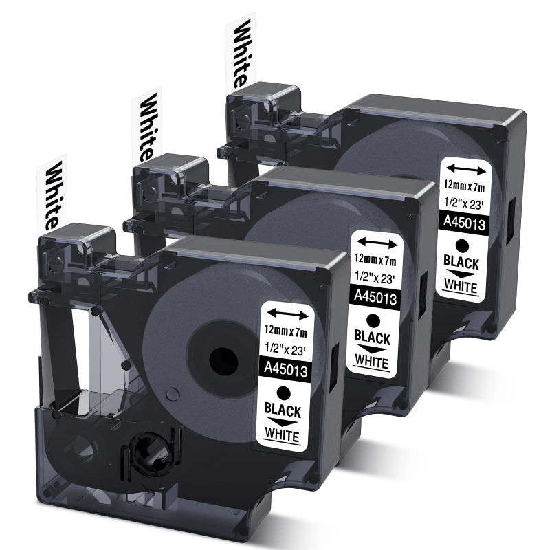 COLORWING Compatible Dymo D1 Label Tape 45013 Replace for DYMO Label Maker Refills d1 A45013  Black on White  1/2 Inch x 23 Ft for Dymo LabelManager 160 420P 210D 280 360D PnP Label Maker  3-Pack - Image 1